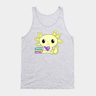 Cute Kawaii Yellow Axolotl Reading With Books Tank Top